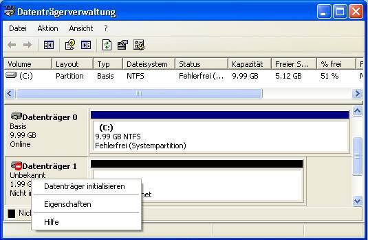 Der neuen Festplatte fehlt ein Dateisystem
