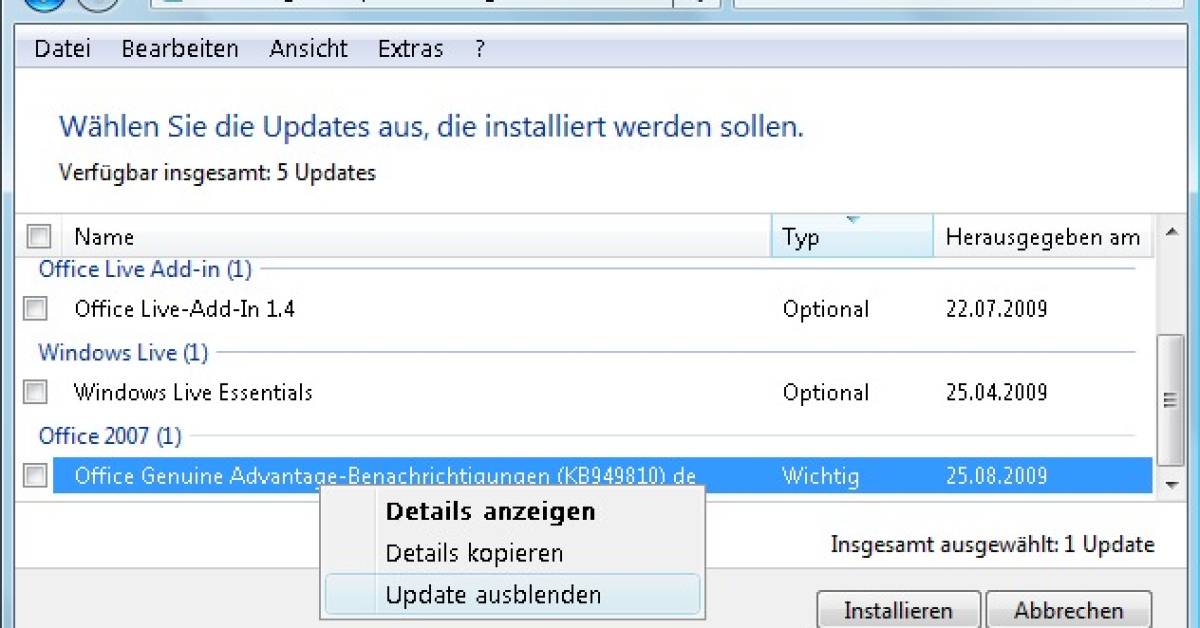 Lästiges «Office Genuine Advantage»Update pctipp.ch