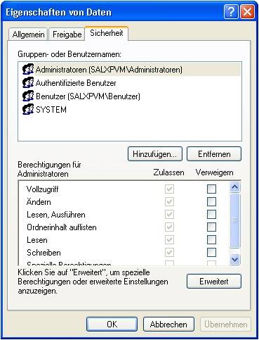 Die berechtigten Benutzer und Gruppen