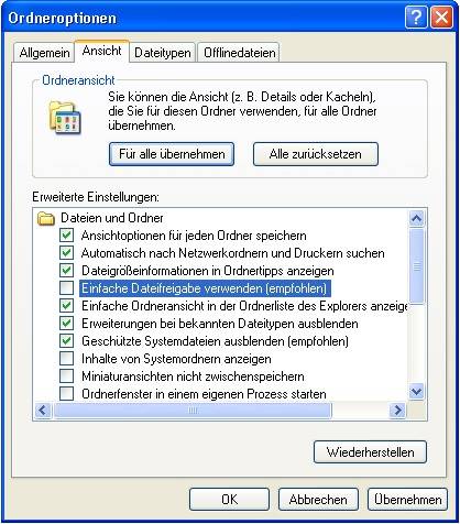 Schalten Sie für Ihr Unterfangen die einfache Dateifreigabe aus