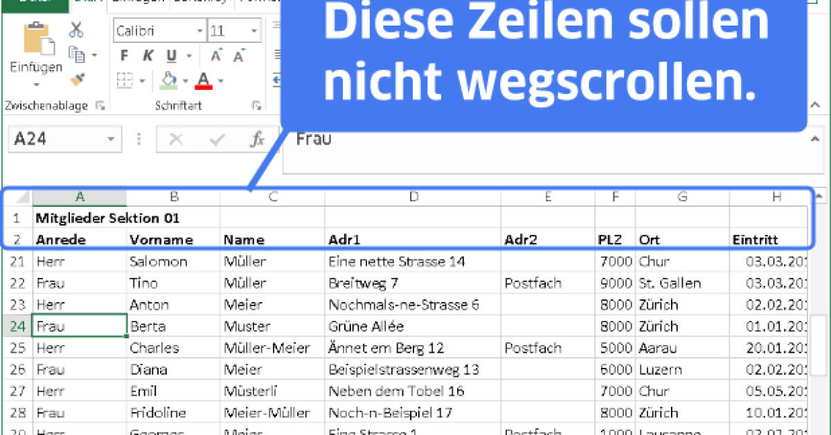 Excel: Spalten- und Zeilentitel festklemmen - pctipp.ch