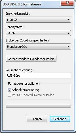 Screen 1: Bereiten Sie den USB-Speicher vor