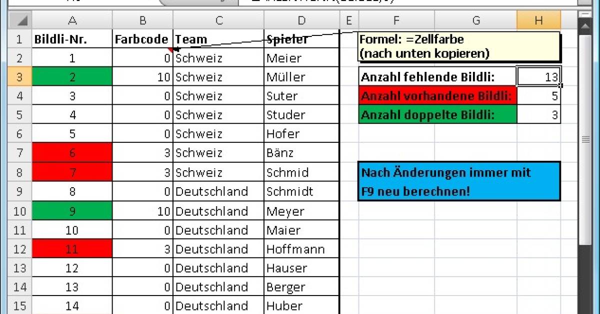 Excel Formelberechnung aufgrund Zellenfarbe pctipp.ch