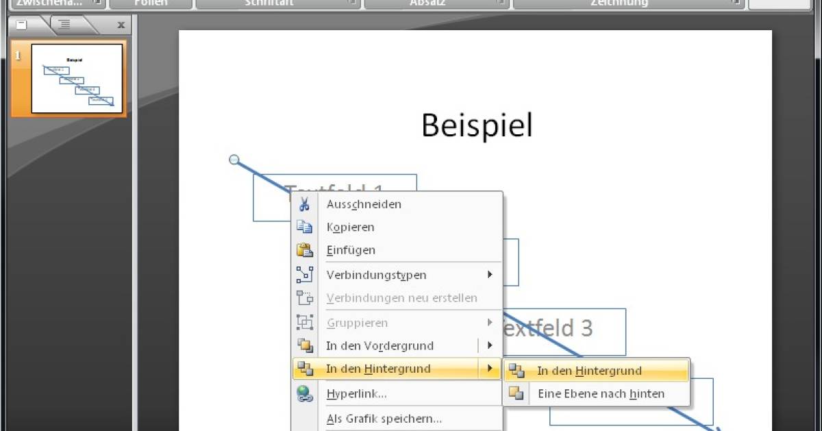 PowerPoint: Linie hinter Textfelder bringen - pctipp.ch