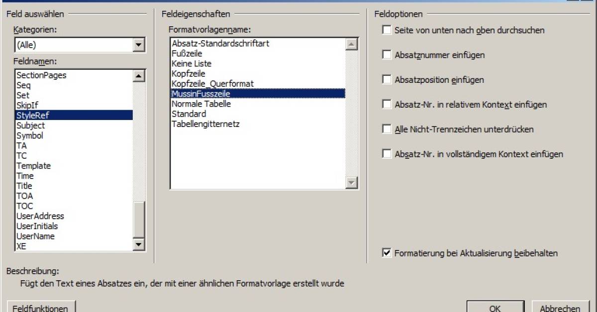 Word Zelle in Fusszeile verknüpfen pctipp.ch