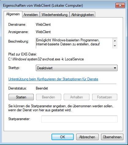 Setzen Sie diesen Dienst auf «Deaktiviert»