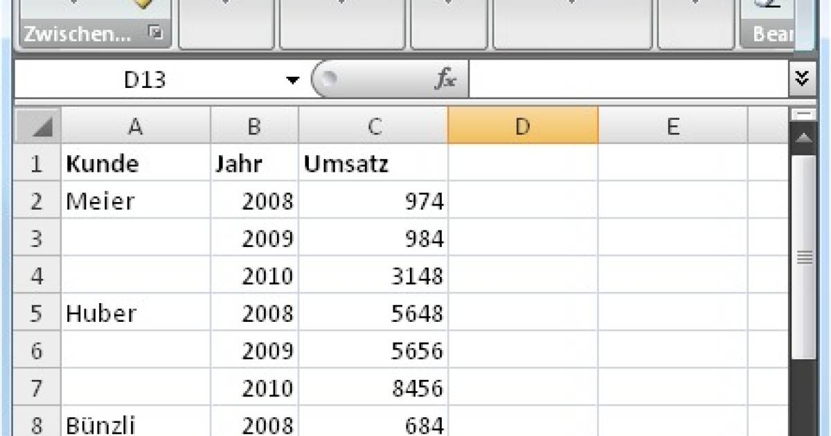 Excel: leere Zellen mit obigem Inhalt ausfüllen - pctipp.ch