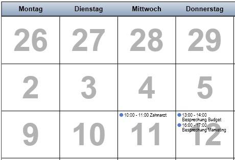 Voilà, hier stehen auch die Endzeiten der einzelnen Termine