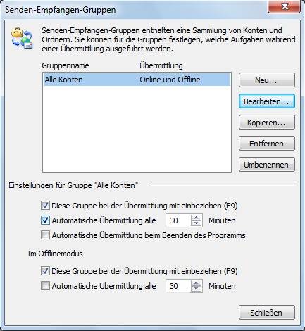 Die Einstellungen für die einzelnen Empfangsgruppen