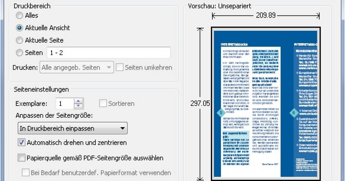 Jede PDFHälfte auf separate Seite drucken pctipp.ch