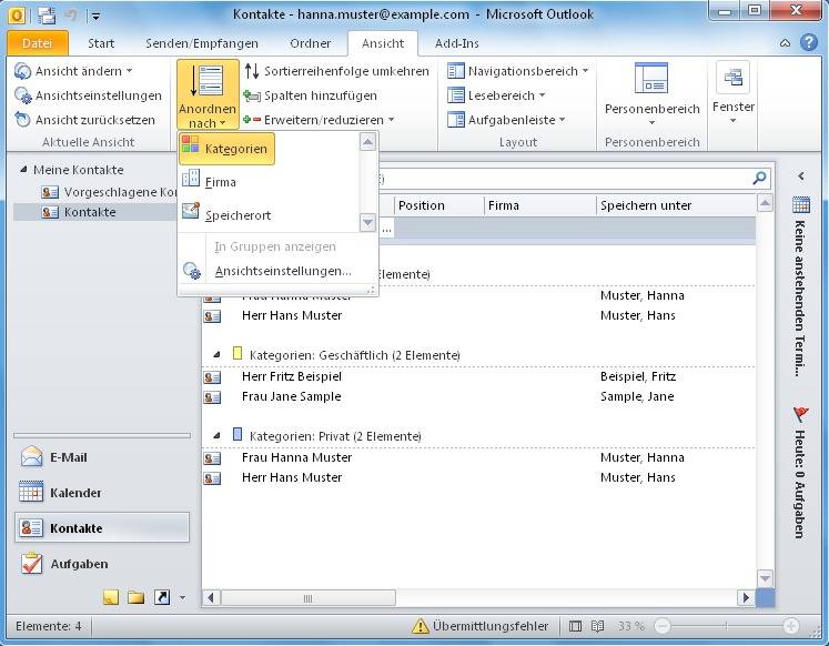 Outlook 2007/2010: Kontakte nach Kategorien ordnen - pctipp.ch