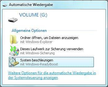 Screen 1: ReadyBoost aktivieren Sie bequem über die automatische Wiedergabe des Sticks