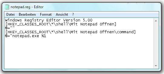 Screen 1: Genau diese Zeilen müssen in den Notepad-Editor