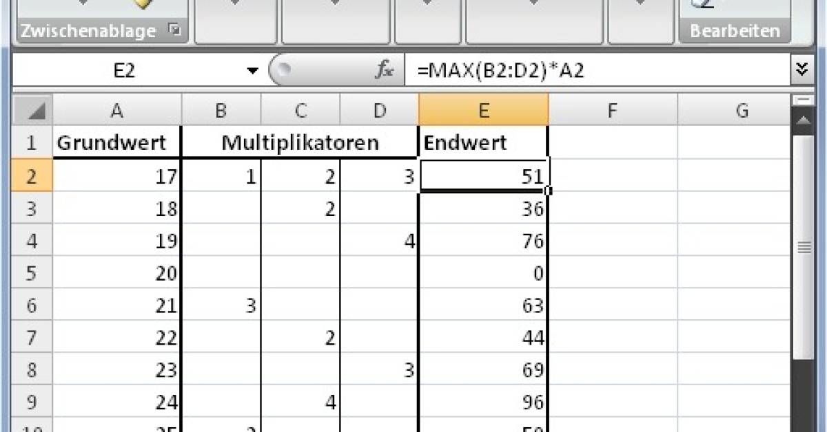 Excel: Multiplizieren mit einer von drei Zellen - pctipp.ch