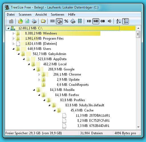 Das Gratis-Tool TreeSize zeigt genau, wie gross die Ordner sind