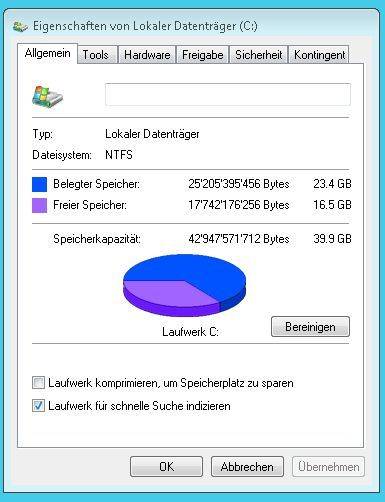 In diesem Fenster verrät Ihnen Windows die Grösse des freien Speichers