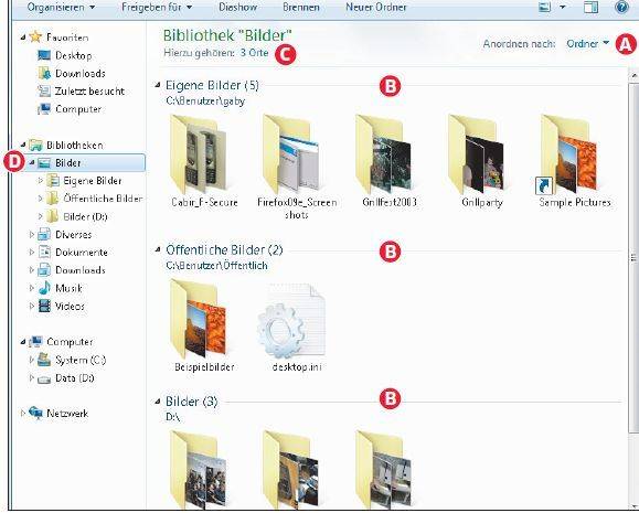 Screen 1: Die Bibliothek fasst Dateien aus mehreren Ordnern zusammen