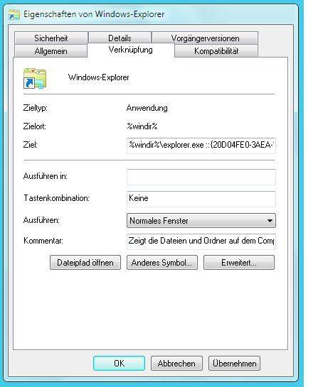 Screen 5: Mit dieser kleinen Änderung öffnet sich beim Klick auf das Windows-Explorer-Symbol direkt die Ansicht «Computer»