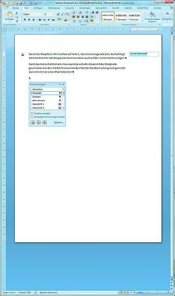 Screen 5: Durch Zuweisen der Formatvorlage hüpft der Text an den rechten Rand