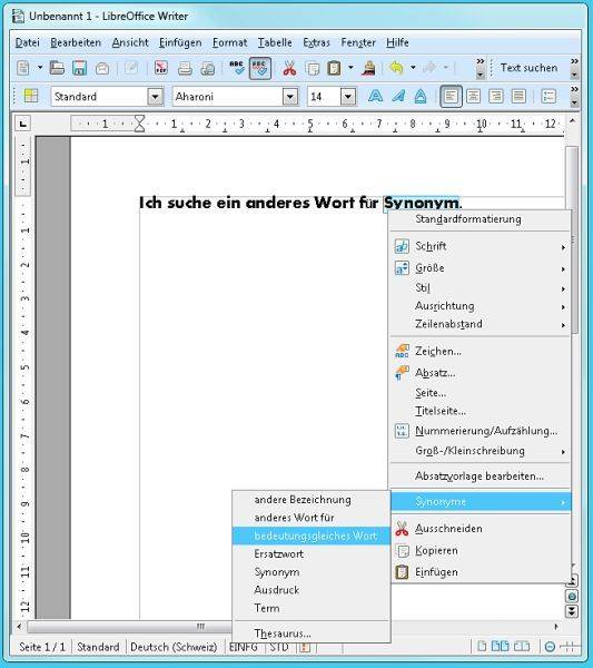 Screen 2: Per Rechtsklick finden Sie bequem Wortentsprechungen
