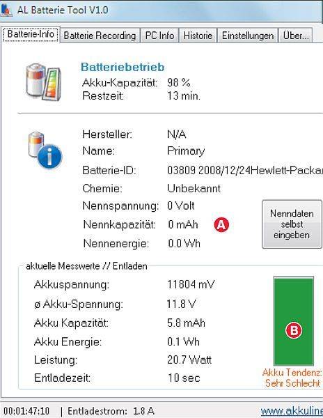 Screen 6: AkkuLine Batterie Tool zeigt, ob Ihr Akku noch fit ist