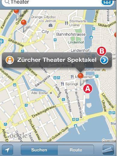 Screen 3: auch unterwegs immer orientiert - dank Google Karten