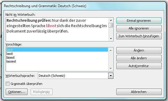 Screen 1: Korrigieren Sie die Rechtschreibung, bevor Sie das Dokument weitergeben