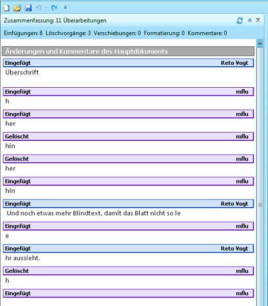 Screen 4: Word listet die Änderungen übersichtlich auf