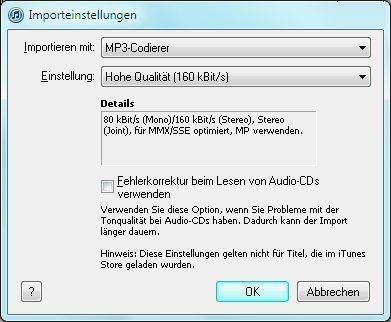 Screen 1: iTunes unterstützt ebenfalls das verbreitete MP3-Format