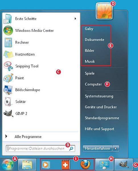Screen 1: Das Startmenü von Windows 7 zeigt viele Unterschiede zu Windows XP