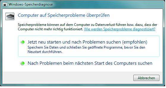 Screen 5: Windows Memory Diagnostic testet den Rechner auf Speicherfehler
