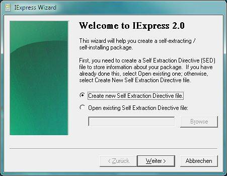 Screen 3: Windows hat ein Packprogramm namens IExpress an Bord