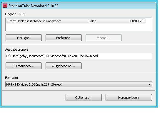 Screen 1: YouTube-Filme speichern Sie ganz einfach mit DVDVideoSoft Free Studio