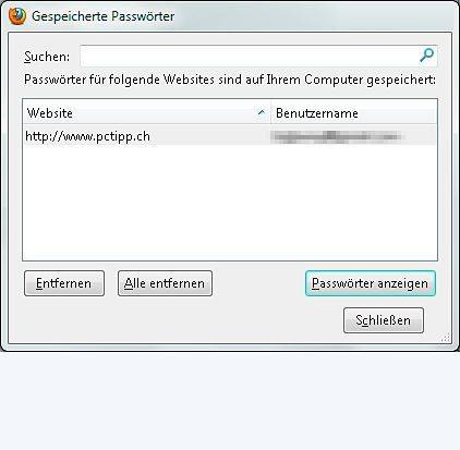 Screen 2: In Firefox sind alle Kennwörter über das Menü abrufbar