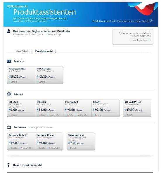 Screen 1: Schnelles Internet steht oft nur in Ballungsgebieten zur Verfügung. Nutzen Sie deshalb vor dem Kauf den Onlinecheck (hier Swisscom)