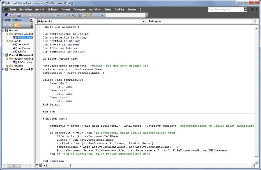 Word 2007/2010 DOC automatisch als DOCX speichern pctipp.ch