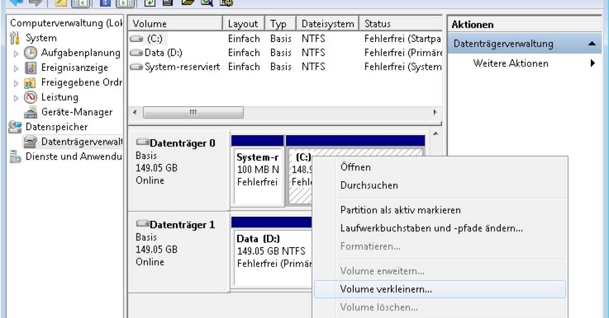 Win 7 Partition Verkleinern Win 7 Partition Verkleinern