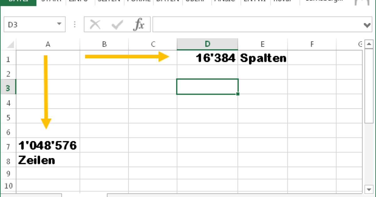Excel/Calc maximale Zeilen und Spaltenzahl pctipp.ch