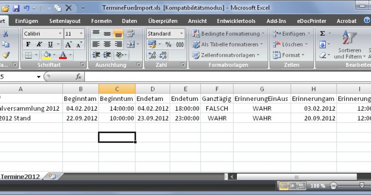 Excel: Kalendereinträge für Outlook generieren - pctipp.ch