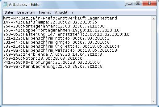 Liste nach dem normalen CSV-Export