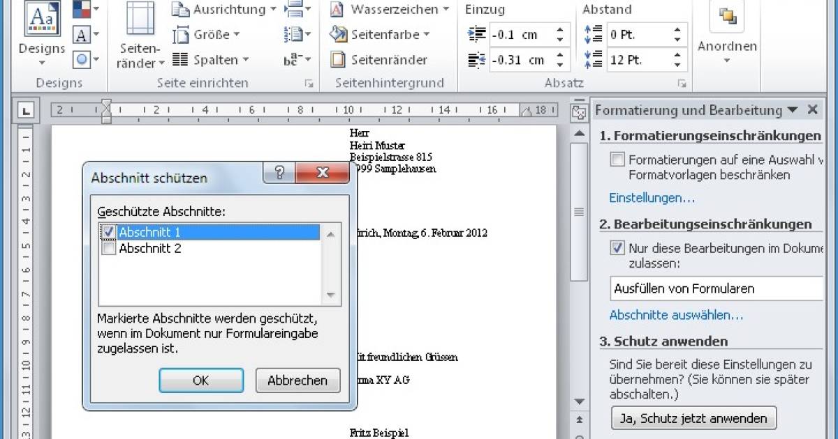 Word Nur Bestimmte Bereiche Zum Bearbeiten Freigeben Pctipp Ch