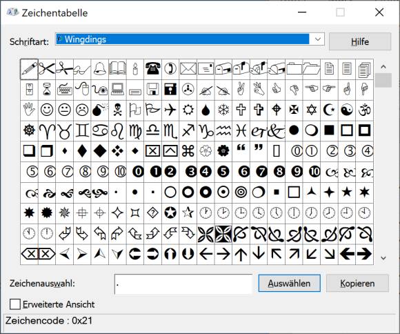 Screenshot Windows-Zeichentabelle
