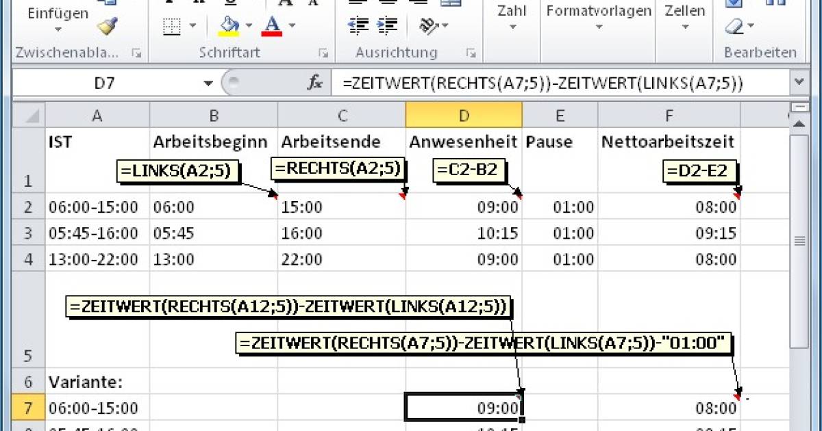 Excel Arbeitsstunden auslesen pctipp.ch