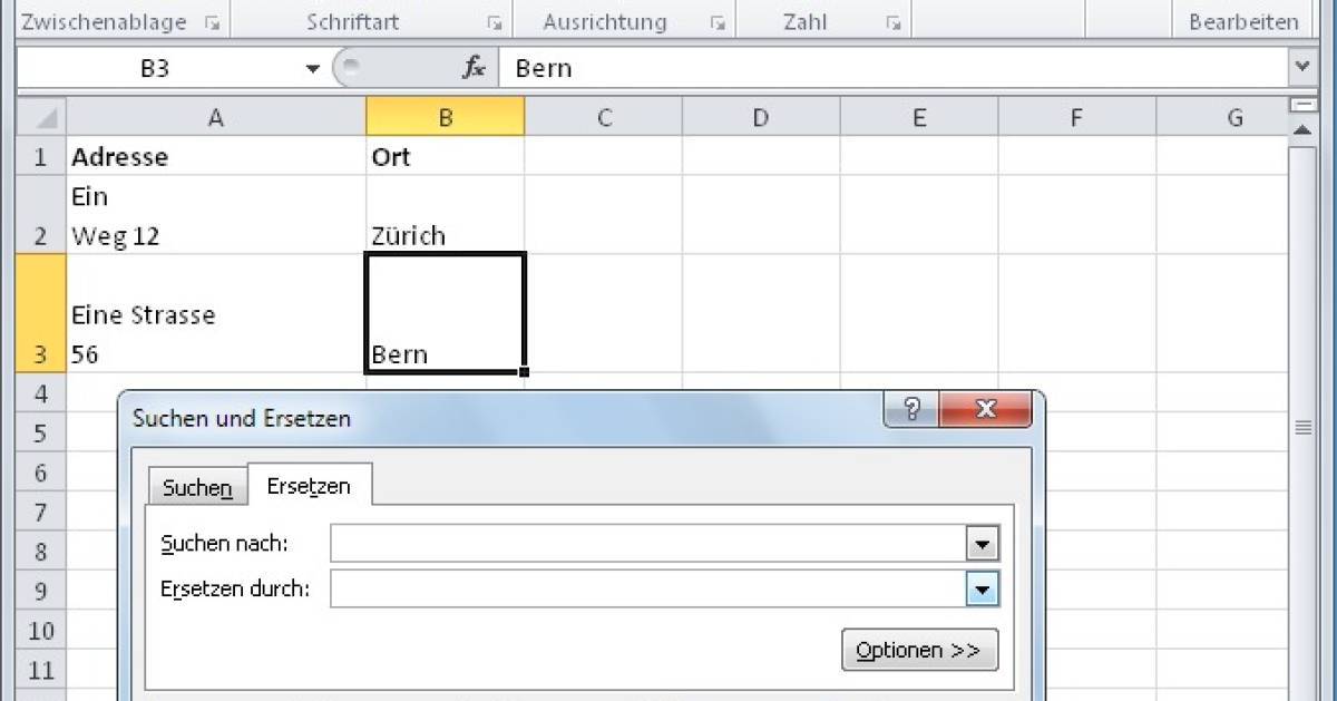 Excel Zeilenumbrüche aus Zellen entfernen pctipp.ch