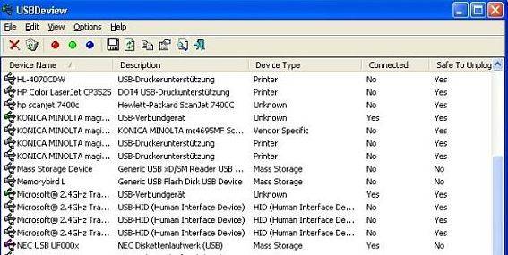 USB-Deview listet alle Treiber auf