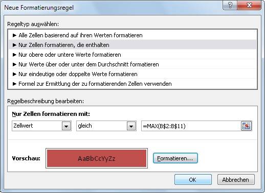 Eines der bedingten Formate