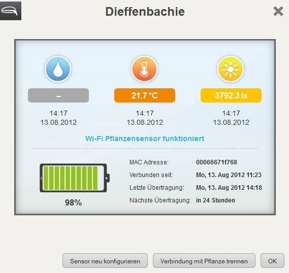 Im Internet sind die aktuellen Messwerte des Sensors ersichtlich