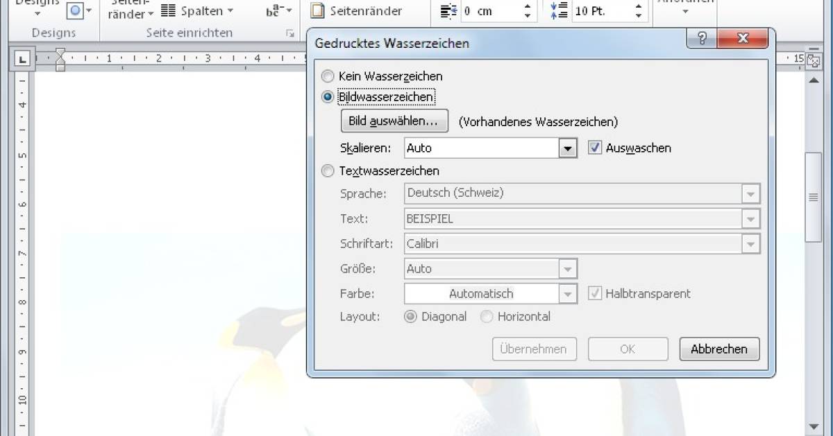 Word Wasserzeichen einfügen pctipp.ch