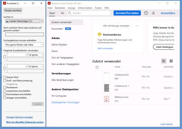 Die Dateisuche im Adobe Reader