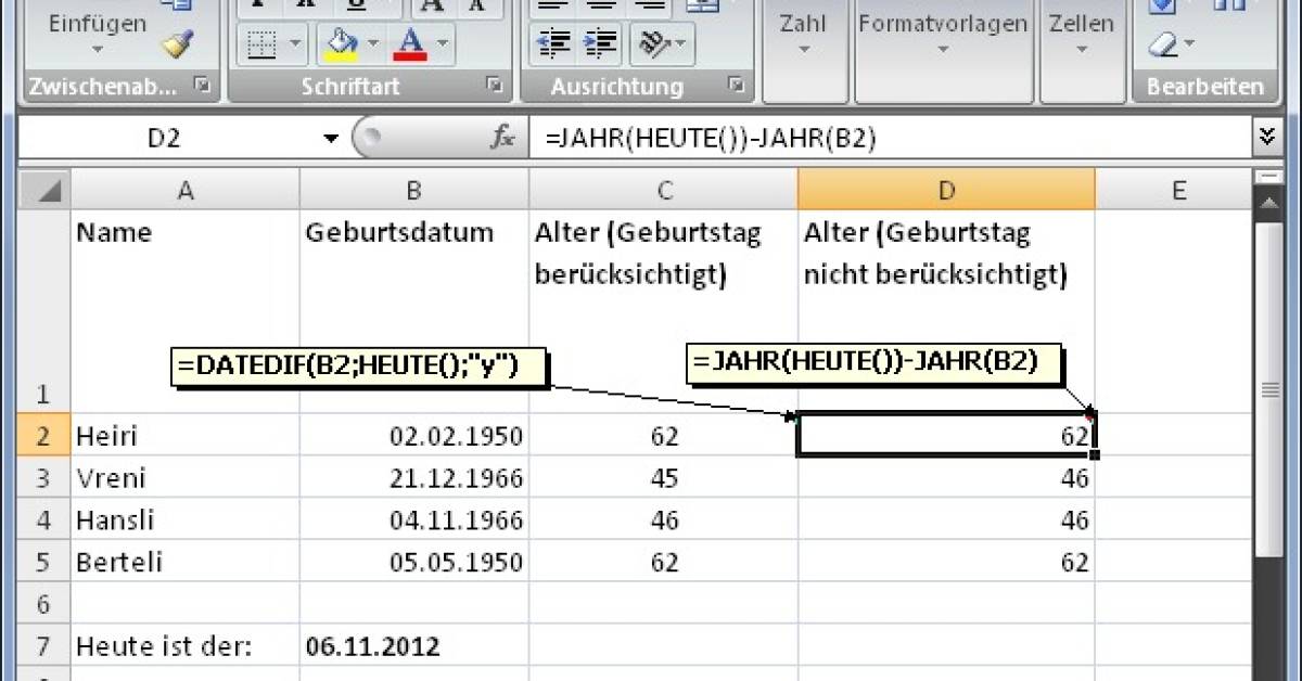 Altersberechnung in Excel - pctipp.ch
